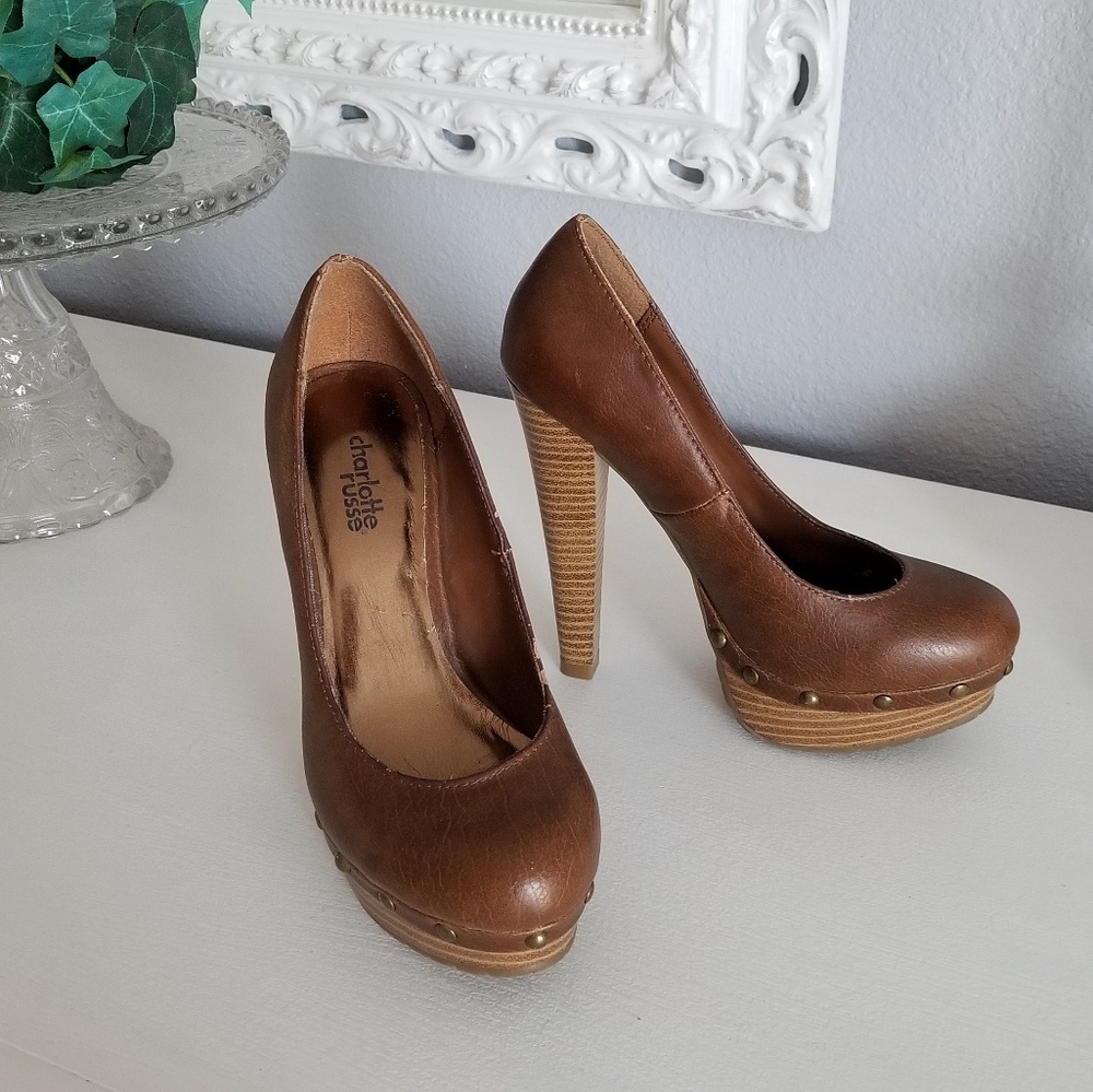 Charlotte Russe Brown Platform Studded Heels